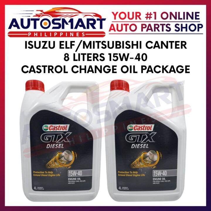 Isuzu Elf/Mitsubishi Canter 8 Liters 15W40 Castrol Diesel GTX Engine Change Oil Package Lazada PH