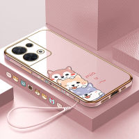 (คลังสินค้าพร้อม) เคสเคสมือถือสำหรับ OPPO Reno8 5G Reno 8 5G พร้อมฟรีสายคล้อง + ตัวการ์ตูนสุนัขขอบสี่เหลี่ยมชุบฝาหลังนิ่ม