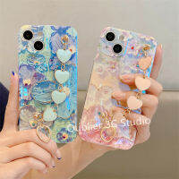 เคสโทรศัพท์ สำหรับ ไอโฟน iPhone 15 14 13 12 11 Plus Pro Max Mini เคส ปลอกดีไซน์ใหม่ร้อนอินเทรนด์ Elegant Blu-Ray Rhinestone ภาพวาดสีน้ำมันดอกไม้ปกอ่อนพร้อมสร้อยข้อมือหัวใจ Case 2023