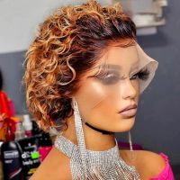 Pixie Cut Wig 1B 30 Brown Color Lace Wig Spring curl Short Bob Human Hair Wig For Women Natural Color Blonde Burgundy Color Remy [ Hot sell ] ea1voy