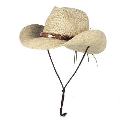 หมวกคาวบอยตะวันตกผู้ชายฟาง 100% ผู้หญิง Cowgirl หมวกฤดูร้อนสําหรับเลดี้หมวกกันแดด Sombrero Hombre Beach Cowgirl Jazz▽