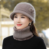 New Autumn Winter Womens Knitted Scarf Hat Suit Solid Color Beanie Mothers Warmth And Velvet Thick Hat Outdoor Sports Suit