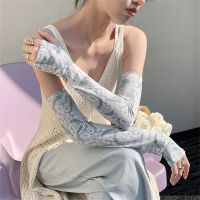 2Pcs Thin Women Floral Ice Sleeves Cool Beach Anti-UV Arm Warmers Summer Driving Riding Outdoor Sports Sunscreen Arm Cover Sleeves