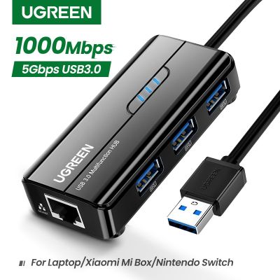 UGREEN USB อะแดปเตอร์อีเทอร์เน็ต1000/100Mbps USB ไปยัง USB3.0 RJ45/ฮับ2.0สำหรับแล็ปท็อป PC เหมาะสำหรับกล่อง Mi Xiaomi S Nintendo การ์ดเน็ตเวิร์กสายแลน USB