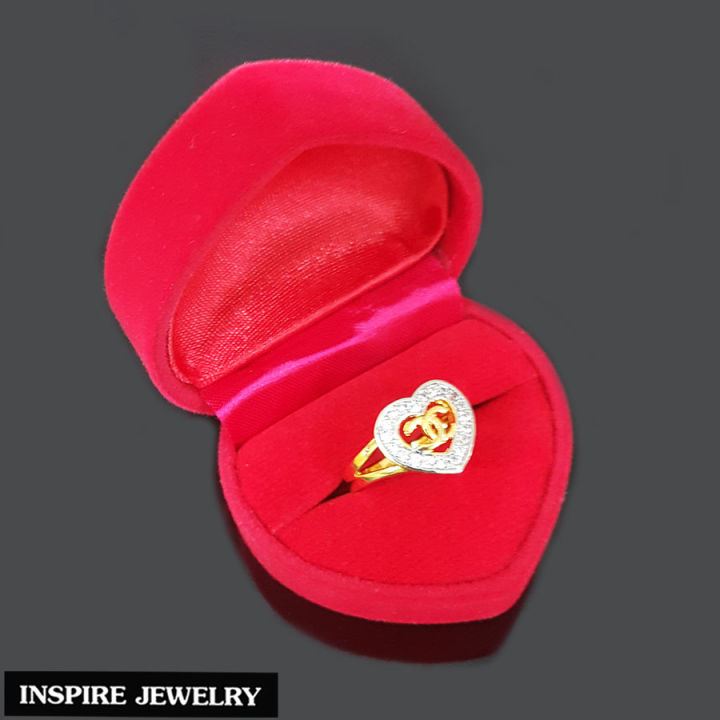 inspire-jewelry-แหวนรูปหัวใจ-cn-ประดับด้วยเพชรcz-ตัวเรือนหุ้มทองแท้-24k-ขนาด-1-4-x-1-2-cm-พร้อมกล่องกำมะหยี่