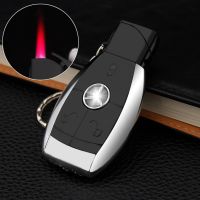 Creative Car Key Lighter Personality Keychain Lighting Red Flame Windproof Inflatable Cigarette Lighter Cigarette Accessories