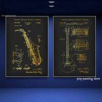 Vintage Patent Prints For Musical Instruments-แซกโซโฟน,เปียโน,และกีตาร์พิมพ์เขียว-เพลงผ้าใบรูปภาพสำหรับตกแต่งบ้าน