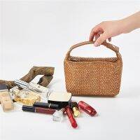 PURDORED 1 Pc Women Mini Handbag Female Straw Cosmetic Bag Summer Travel Makeup Beach Bag Makeup Beauty Kit Vacation Casual Bags