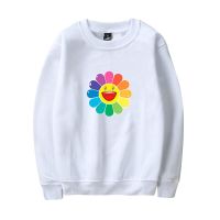 Sudadera con capucha de flores de arcoíris para hombre y mujer, jersey de moda de Hip Hop, sudaderas sin capucha de manga larga Unisex, Tops blancos y negros