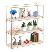 3 Tiers Metal Frame Wall Hanging Storage Shelves Wall Shelf Decor Rustic Wood Floating Shelves for Bedroom Living Room Wall US