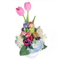 ??พร้อมส่ง!! แจกันดอกไม้ตุ๊กตาตะกร้อ ฟ้าและดอกไม้ สีชมพู ARTIFICIAL FLOWER IN VASE SKY AND FLOWER PINK