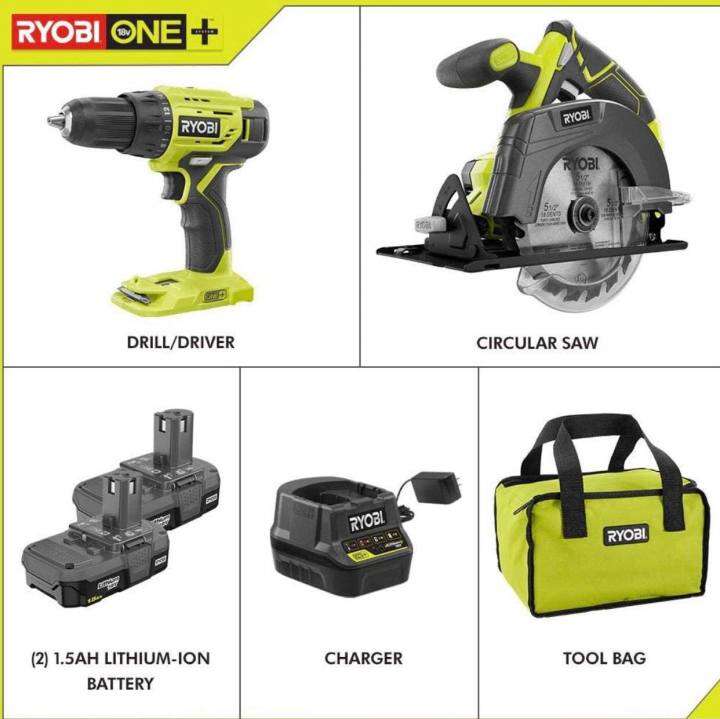 Ryobi P1816 18V Drill and Circular Saw Starter Kit with 2 pcs 1.5