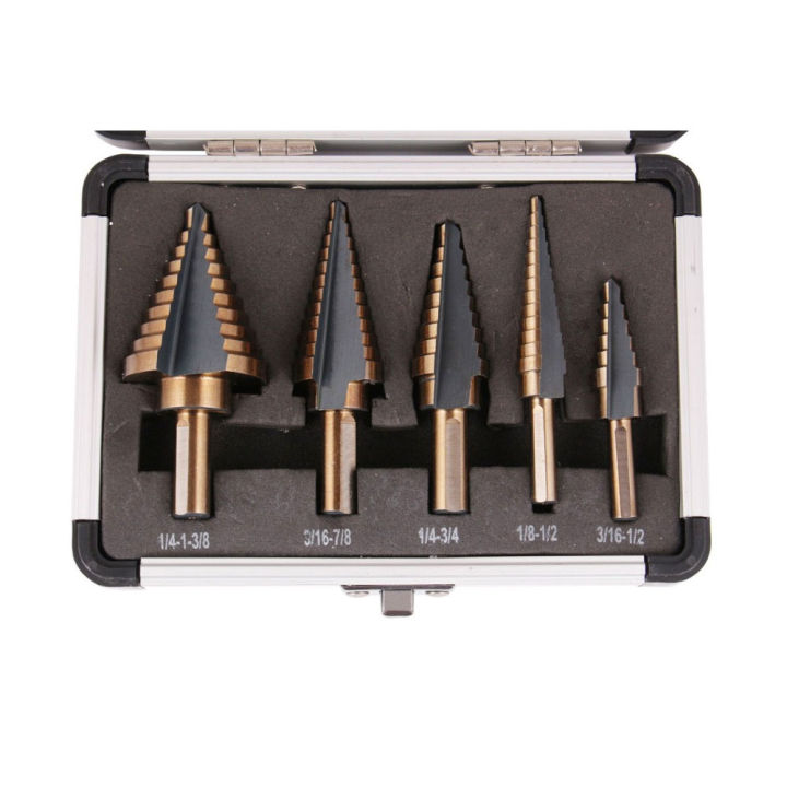 binoax-5pcsset-hss-cobalt-multiple-hole-50-sizes-step-drill-bit-set-with-aluminum-case