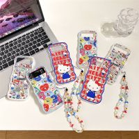 เคสโทรศัพท์ลายการ์ตูน Hello สติกเกอร์แฟชั่นสำหรับ Samsung Galaxy Z Flip 4 3ฝาหลังเป็นลอนนุ่มกันกระแทก