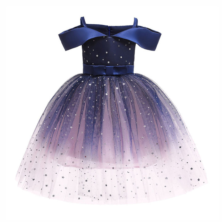Baby Kids Girls Birthday Party Dress Navy Blue Star Sequin Lace Dresses ...