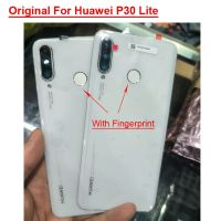 ฝาหลังปิดโทรศัพท์เหมาะสำหรับกระจกหลัง Huawei P30 Lite Nova 4E เคสหลังประตูที่อยู่อาศัยที่จับกล้องรูปตัวยูสติ๊กเกอร์สะท้อนแสงด้วยลายนิ้วมือของเลนส์