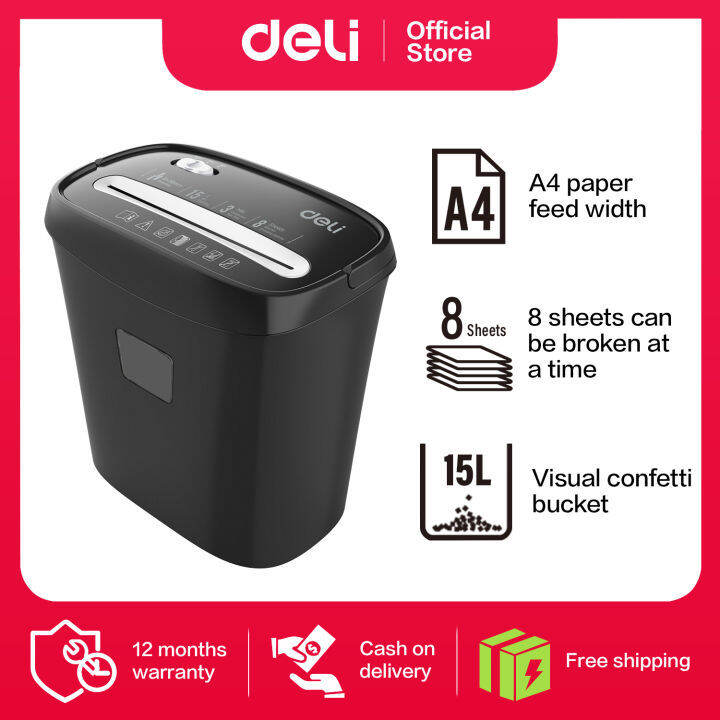 Deli 15L Paper Shredder Machine Can Shred Staples 8 sheets (A4 70gsm