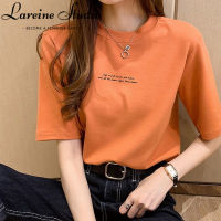 เสื้อยืดผู้หญิง LAREINE 2023ฤดูร้อนแขนสั้นของเสื้อตัวหลวมพิมพ์ตัวอักษรสไตล์เกาหลีแบบใหม่