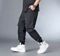 7XL-XXXXL Pachwork กางเกงคาร์โก้ Streetwear ฮิปฮอปริบบิ้น Joggers กางเกงผู้ชายสไตล์ญี่ปุ่นสีดำกางเกงติดตามสบายๆแฟชั่น