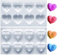 SILIKOLOVE 8-Cavity Diamond Love Heart-Shaped Silicone Molds for Sponge Cakes Mousse Chocolate Dessert Bakeware Pastry Mould