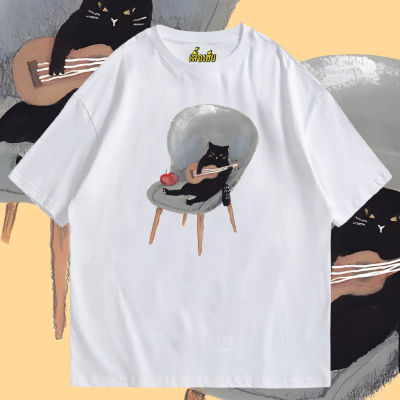 (เสื้อเฮีย) เสื้อ แมวเล่นกีตาร์ ผ้า Cotton 100 % ผ้าSOFT ใส่สบาย Cotton T-shirt