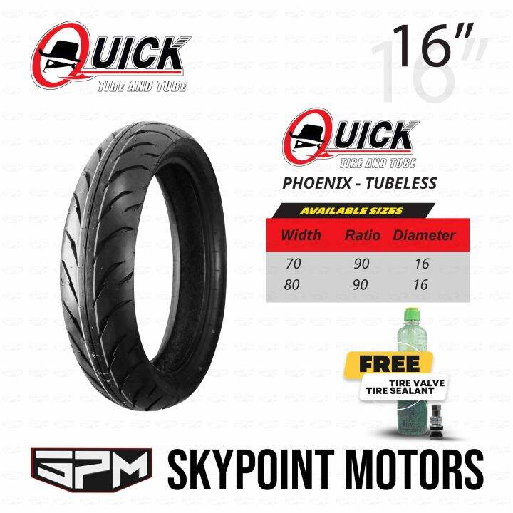 QUICK TUBELESS TIRE FOR MOTORCYCLE 16" 70/9016, 80/9016 WITH SEALANT