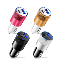 USB-A อะแดปเตอร์ชาร์จในรถยนต์รถ PD สีฟ้า + USB-C PD ชาร์จเร็ว15W 2พอร์ตสำหรับ iPhone 12 13 14 14Pro 14 Pro Max สำหรับ Mate50 Huawei สำหรับ S23 Galaxy Samsung