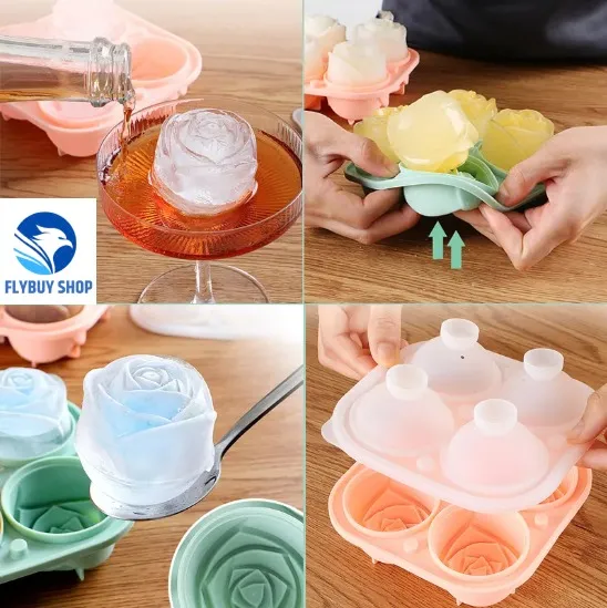 3D Rose Shape Ice Cube Mold Silicone Baking Mold Ice Cream Mould Flower Ice  Cube