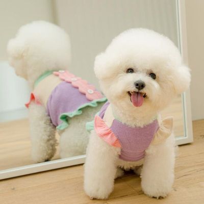 Cute Flying Sleeve Puppy Dress Thin Pet Clothes Autumn and Winter Warm Pullover Teddy Bottoming Shirt Fashion Dog Clothes Dresses