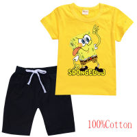 SpongeBob กางเกงขาสั้นชุดเด็กชายฤดูร้อนแขนสั้น Tshirt 100% หญิงผ้าฝ้าย Causal เสื้อผ้าการ์ตูนเด็ก2ชิ้นชุด8241