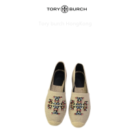 [Tory burch HongKong] Tory Burch Pure Yuan TB Rhinestone Letters Sheepskin Fisherman Shoes Womens Flat Shoes Rope Bottom