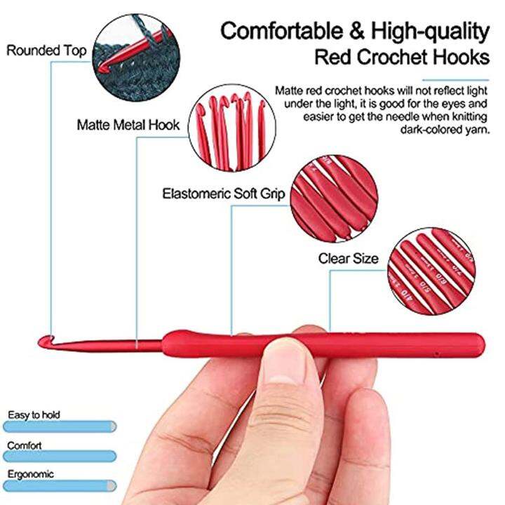 toolsnest-ตะขอถักโครเชต์ยาว9ขนาดอุปกรณ์ถักโครเชต์จับนุ่มสำหรับงานฝีมือ