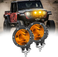 LTEODCHEW 4 inch Amber Round LED Offroad Lights 2PCS, 80W Hyper Spot Ditch Lights Yellow Fog Lights Driving Lights on Bumper Roof A-Pillar for Jeep Bronco Pickup Trucks UTV SUV Motorcycle Rav4