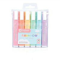 ปากกาไฮไลท์ Elephant Rainbow pastel highlighter ตราช้าง ปากกาเน้นข้อความ สีพาสเทล เรนโบว์ คละสี(6ชิ้น/แพ็ค)