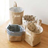 Jute Linen Bag Desktop Storage Basket Hanging Pocket Small Sack Sundries Storage Box With Handle Cosmetic Storage Bag Pipe Fittings Accessories