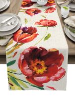 Beautiful Bright Floral Linen Table Runners Wedding Party Decoration Home Dining Table Runner Table TV Cabinet Accessories