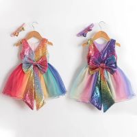 Toddler Girl Christmas Costumes Girls Sparkle Sleeveless Dress Newborn Birthday Party Rainbow Tutu Dress Children Causal Clothes