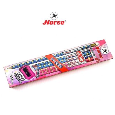 Horse ตราม้า ดินสอดำ HB ลายริ้ว H-225 + กบเหลา จำนวน 12 แท่ง/กล่อง