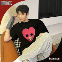 Suikone เสื้อเชิ้ตแขนสั้นสำหรับผู้ชาย,เสื้อยืดคอกลมแฟชั่นนิสต้าทรงหลวมลายหัวใจ