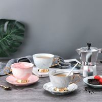 Chic Marble Ceramic Coffee Cup Saucer Sets Fashion Drinkware Gold Plated Porcelain Tea Water Breakfast Morning Milk Can Mugs