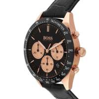 สีดำสีทองกุหลาบนาฬิกาหนังผู้ชาย1513580 Boss Talesa Chronograph