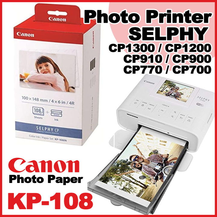 Compatible Canon Selphy CP1300 Ink and Paper KP-108IN KP108 Color Ink  Cartridges and 108 Sheets 4x6 Photo Paper Glossy for Canon Selphy CP1300,  CP1200, CP1000, CP910, CP900 Compact Photo Printers Lazada