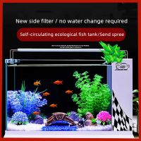 Self-Circulating Ecological Tank ขนาดเล็ก Ultra-White Glass Aquarium ห้องนั่งเล่นร้านอาหารถังตกแต่ง