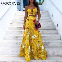 Women Summer Floral Print Two-Piece Maxi Dress Two Pieces Set