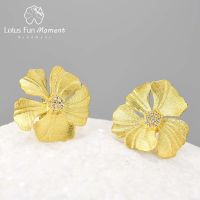 Lotus Fun Moment 925 Sterling Silver Natural Zircon Elegant Big Peony Flower Stud Earrings for Women 18K Gold Statement Jewelry