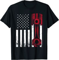 Car Enthusiast - American Flag Piston Muscle Car Gift T-Shirt Tshirts Cool On Sale Cotton Tops &amp; Tees Design for Men