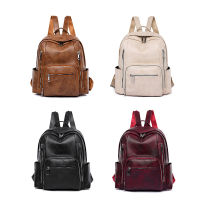 Feng Qi shopWomen Vintage Soft Leather Large Capacity Backpack Multi-pocket Leather Student Backpack Travel Bag