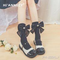 【LZ】卍卐  HIANNECY-Meias de seda ultra finas para estudantes meias originais de renda feminina preto e branco JK Calf Lolita lindas meias arco verão