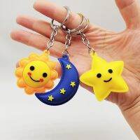 Cute Souvenir Gift Keychain Cartoon Smiling Sun Moon Key Ring Fashion Star Totem Amulet Keyfob for Women Men Boys Girls Ornament