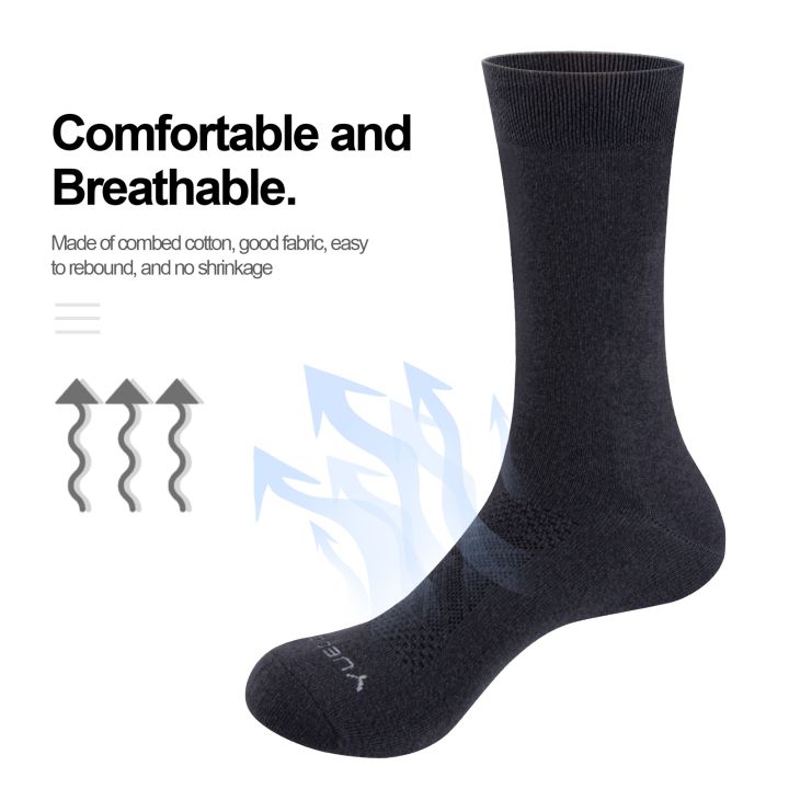 yuedge-5-pairs-men-breathable-combed-cotton-business-loose-fitting-plain-thin-socks-37-46